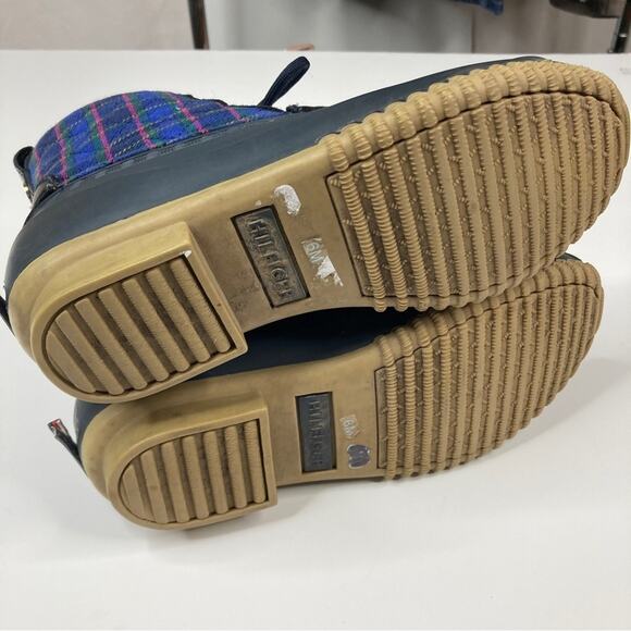 Tommy Hilfiger Blue Plaid Quilted Rain Duck Boots 6 - Picture 7 of 7